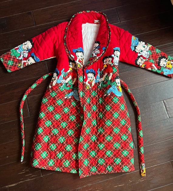 Betty Boop Quilted Red Green Plaid Robe - image 1