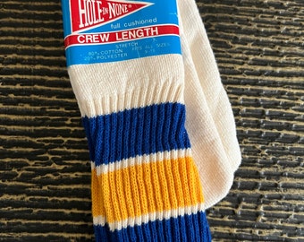 Vintage 80’s Hole in None Crew Length Wide Striped Blue Red 1980’s Socks