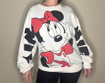 Vintage Minnie Mouse Walt Disney Cartoon Sweat Shirt 90’s Huge Minnie Face 1990’s single stitch Pullover