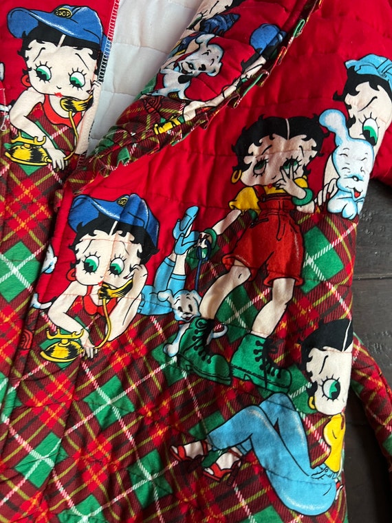 Betty Boop Quilted Red Green Plaid Robe - image 6