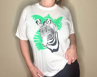 ヴィンテージ ゼブラヘッド ネオンストライプ アフリカンサファリシャツ 90年代 シングルステッチ Tシャツ