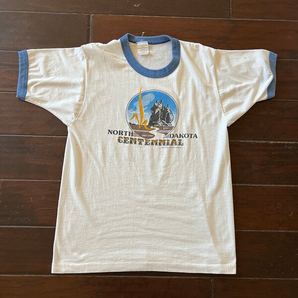 Vintage 1985 North Dakota Centennial 80’s single stitch ringer 1985 tee t shirt