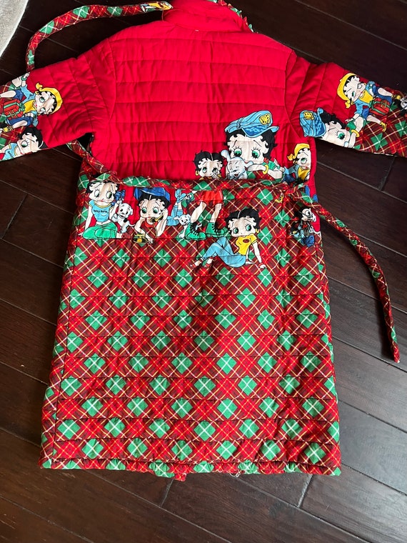 Betty Boop Quilted Red Green Plaid Robe - image 2