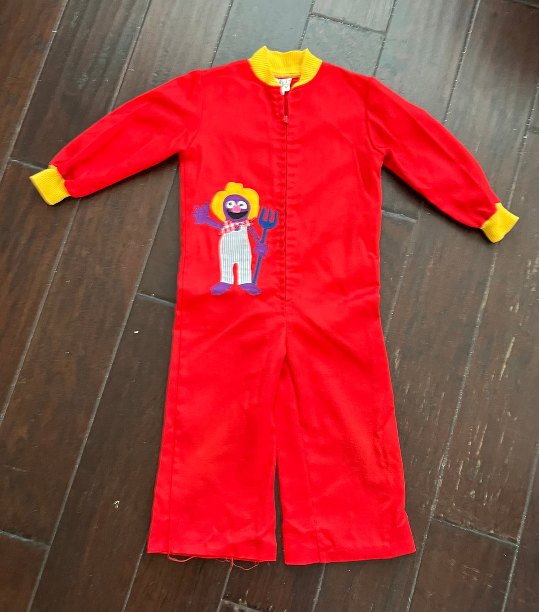 Vintage Sesame Street Farmer Grover Jumpsuit 1970's Red Toddler Zip ...