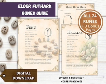 Elder Futhark Runes Guide - Printable Grimoire Pages with Meanings, Correspondences & Bonus Pages, PDF