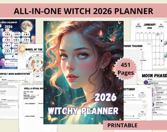 2026 Digital Witch Planner | Astrology, Moon Phases & Rituals PDF | Hyperlinked Grimoire Journal