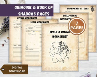 Spell and Ritual Templates Printable - Antique and Black & White Grimoire Pages for Book of Shadows (PDF)