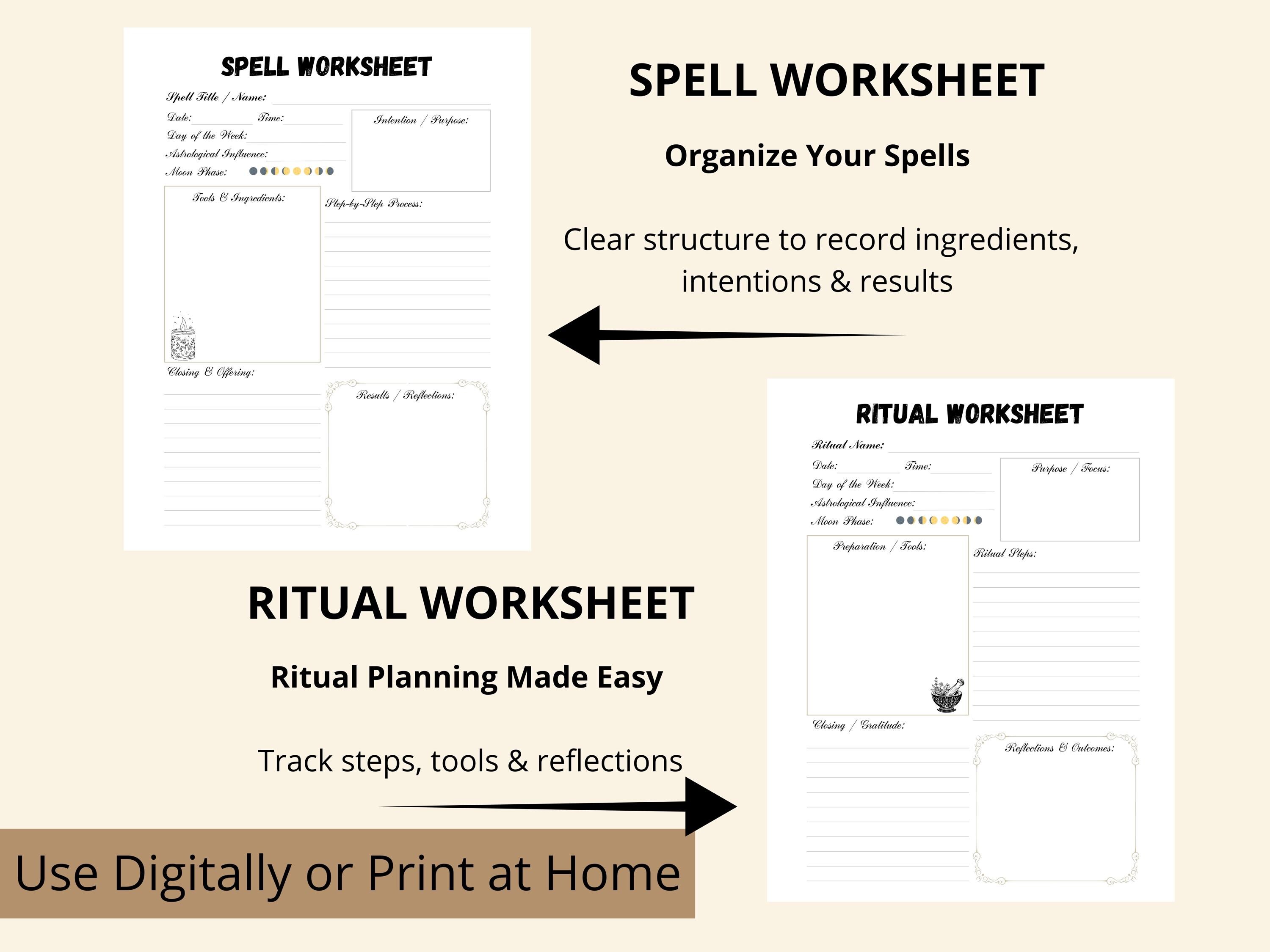 Savoring Rituals Worksheet Spell & Ritual Worksheets | Printable Grimoire and Book of Shadows ...