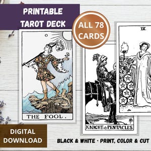 Printable Tarot Deck - All 78 Black & White Cards for Coloring, Cutting and DIY Tarot Practice (PDF)