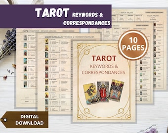 Guía rápida de palabras clave del Tarot: significados en posición normal e invertida con correspondencias, PDF imprimible