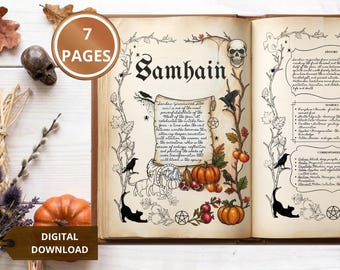 Samhain Grimoire Coloring Pages, Wheel of the Year Printable Sabbat Art, PDF