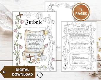 Imbolc Grimoire Coloring Printable Pages, Sabbat Symbols & Rituals, Witchy Book of Shadows PDF