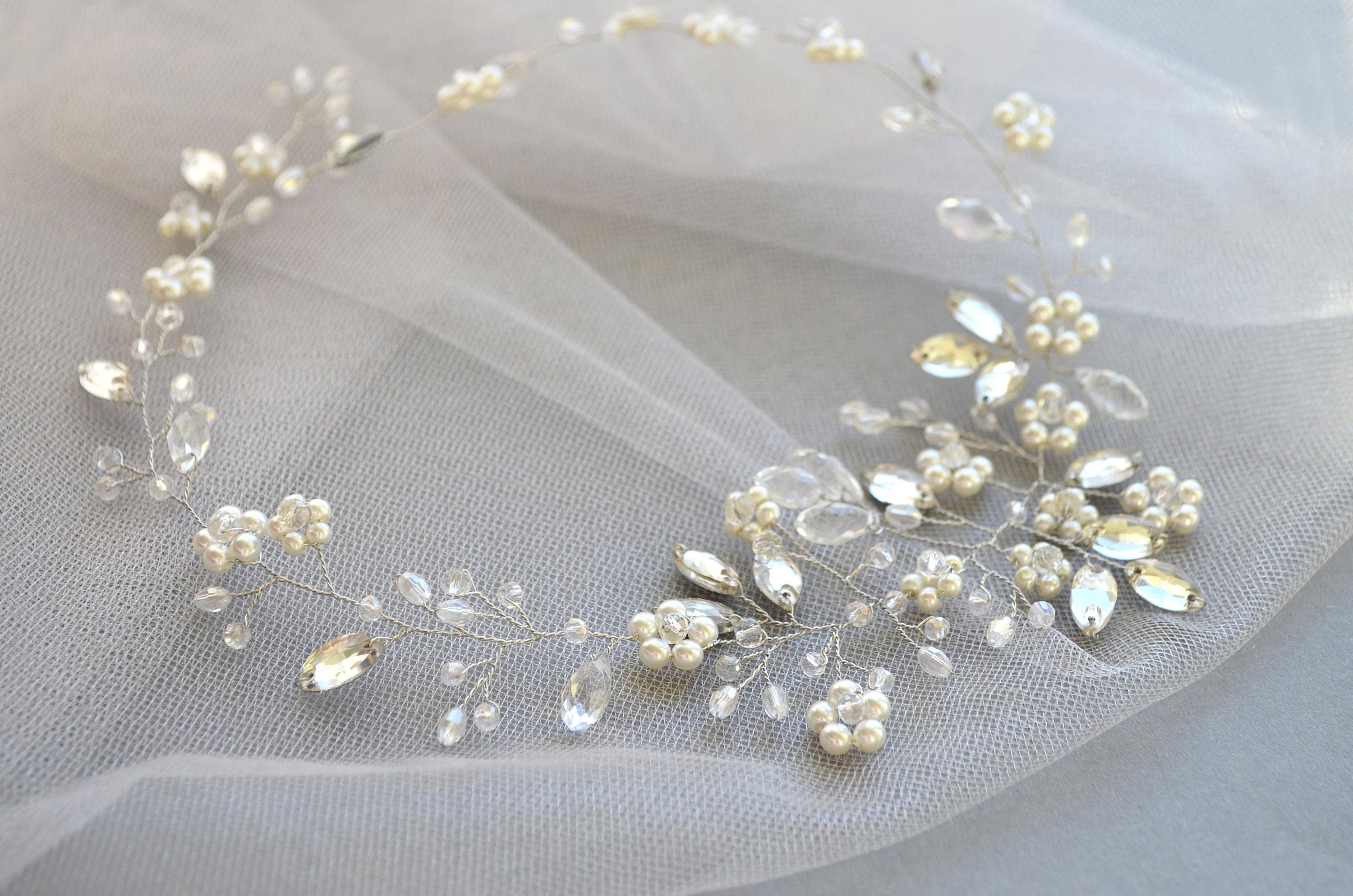 Bridal Wedding crystal hair vine Bridal hair wreath Wedding Etsy