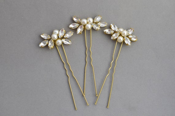 Silver Rhinestone Bridal Hair Pins Pearl Crystal Bridesmaid Etsy