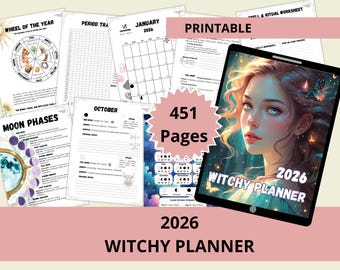 Witch Planner 2026 | Digital Grimoire, Moon & Astrology Journal | Hyperlinked PDF