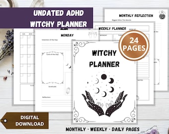 Agenda mágica sin fecha para personas con TDAH: páginas imprimibles mensuales, semanales y diarias con secciones mágicas y rituales (PDF)