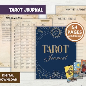 Tarot Grimoire Printable - Complete Workbook with Spreads, Keywords and Logs, Vintage Style PDF for Print & iPad