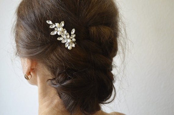 Simple delicate piece for short hair Hollywood waves clip Crystal bridal hair clip