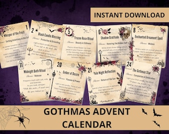 Dark Winter Advent Calendar | 24 Gothic Ritual & Spell Cards (PDF)