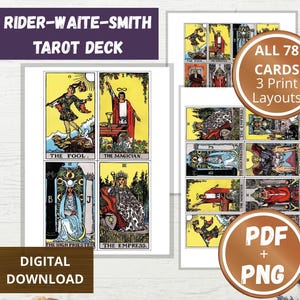 Rider-Waite-Smith Tarot Deck Printable - PDF and PNG Files, All 78 Cards, Multiple Print Layouts