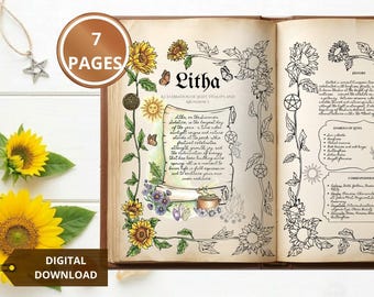Páginas para colorir do Grimório de Litha, Roda do Ano do Solstício de Verão (PDF para imprimir)