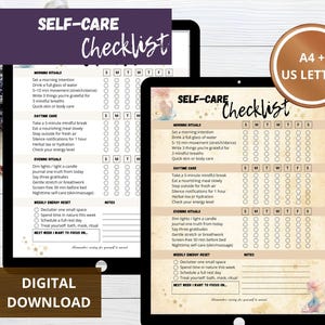 Utskrivbar veckochecklista för egenvård — Morgon-, dag- och kvällsritualspårare i 7 dagar, PDF