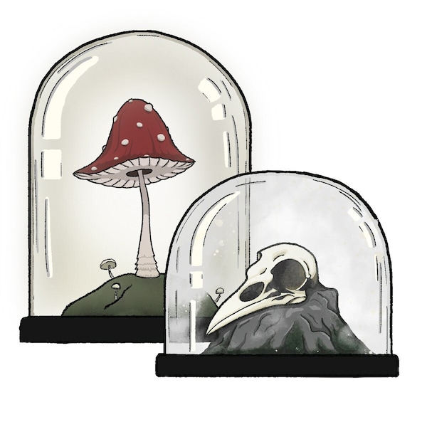 Mushroom and Skull Bell Jar Sticker ~ Gifts ~ Journaling ~ Scrapbooking ~ Gothic ~ Witch ~ Book of Shadows ~ Laptop ~ Decal ~ Tumbler
