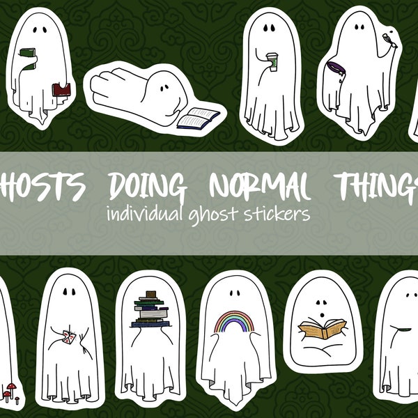 Ghosts Doing Normal Things Stickers ~ Gifts ~ Journaling ~ Scrapbooking ~ Gothic ~ Collection ~ Witch ~ Book of Shadows ~ Laptop ~ Decal