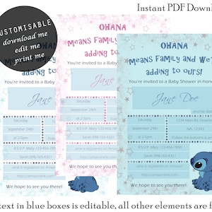 Editable Stitch Baby Shower Invitation