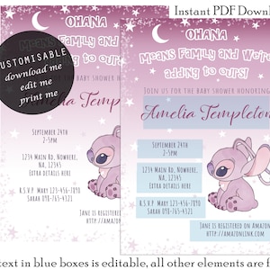 Editable Angel from Lilo and Stitch Baby Shower Invitation