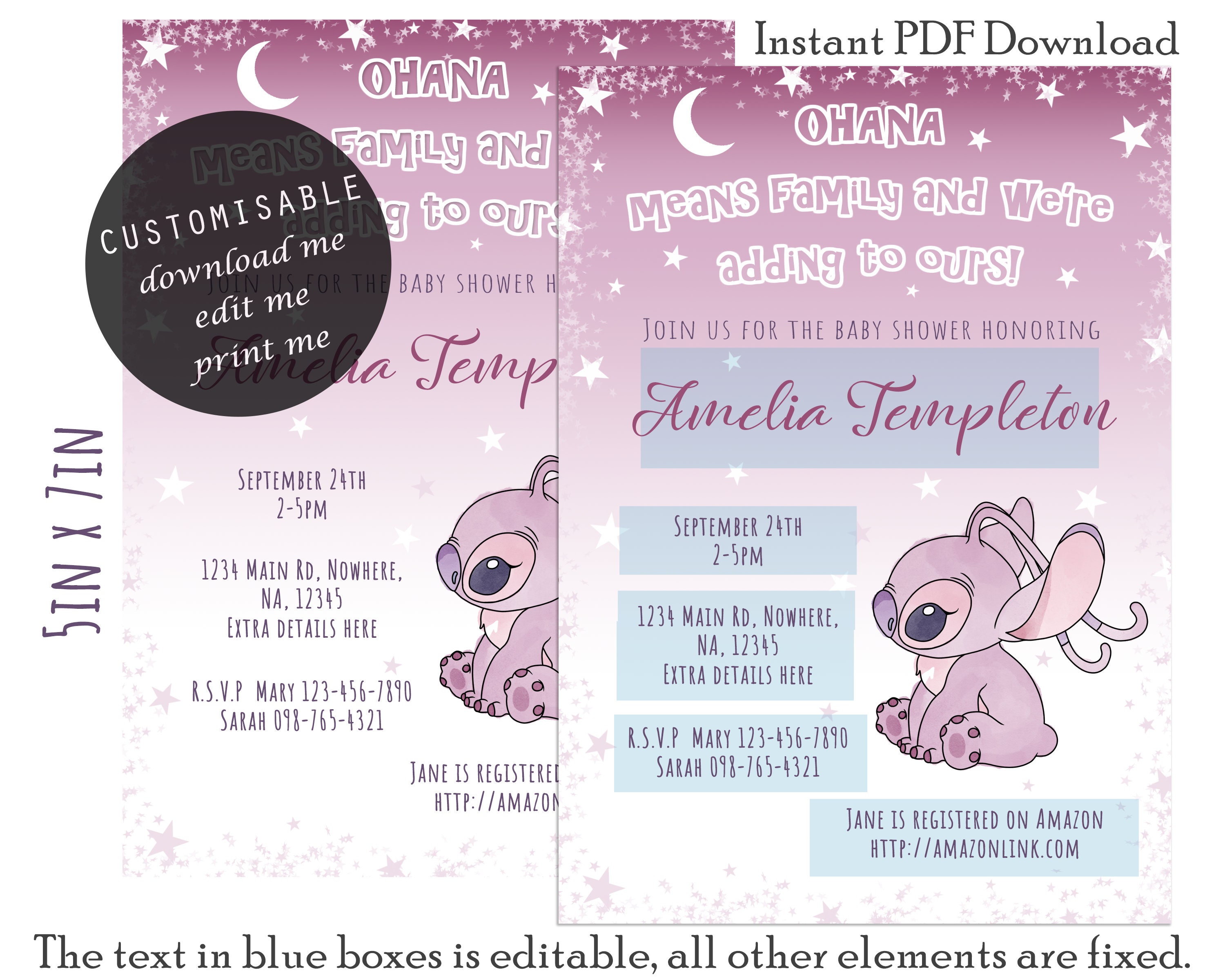 Lilo and Stitch II 5x7 in. Birthday Invitation - Instant Download and Edit  with Adobe Reader