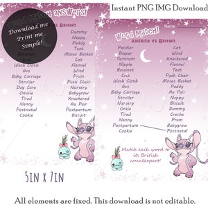 Angel from Lilo and Stitch Baby Shower Word Match Game