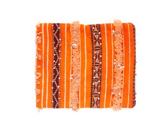 Geverfd oranje bruiloftdekenkussen // Marokkaans Handira-kussen 24 x 21 inch