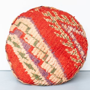 Vintage Red Pouf, Moroccan Pouf, Floor Pillow, Round Pouf, Red Pouf, Ottoman, 20&quot; x 8&quot;