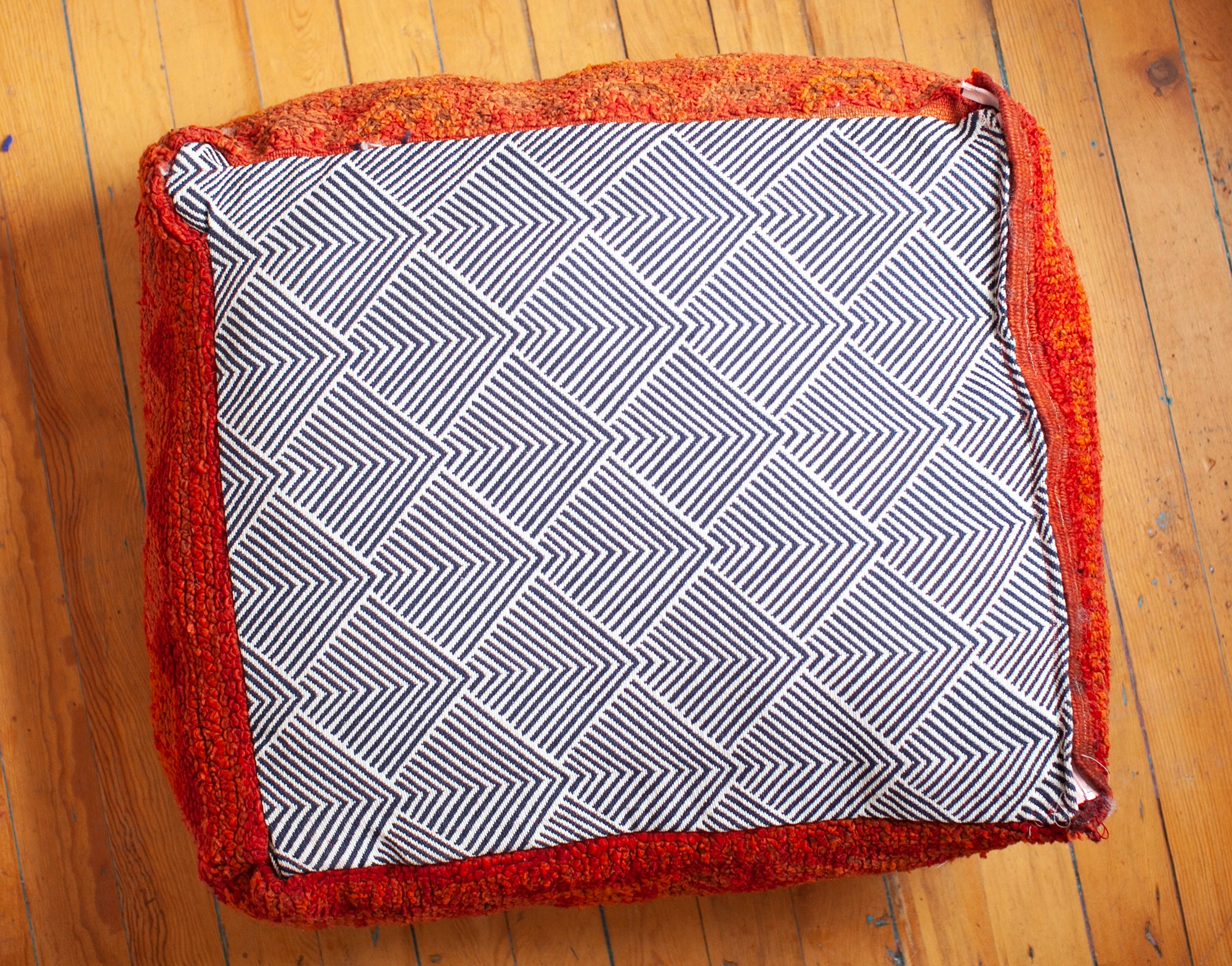 Huge Pouf, Moroccan Pouf, Rectangle Pouf, Overstuffed Red Pouf, 23