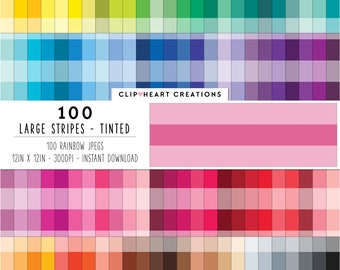 100 Striped Digital Paper Pack, Commercial Use Seamless Large Tinted Stripes Digital Papers, Striped Planner Paper