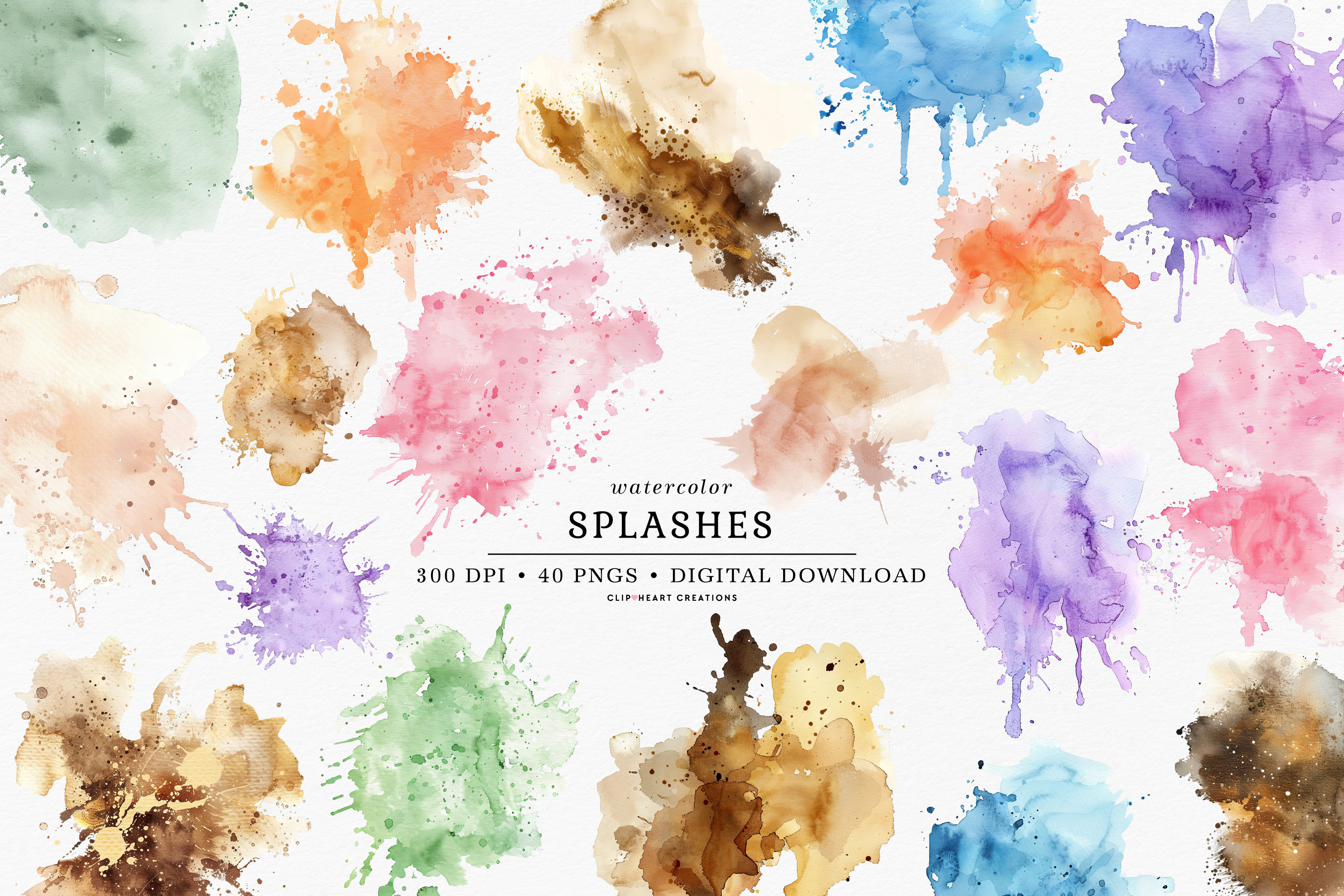Neutral Watercolor Splashes Clipart, Commercial Use Instant Download PNG Watercolour Splashes Digital Clip Art, Neutral Minimalist Textures