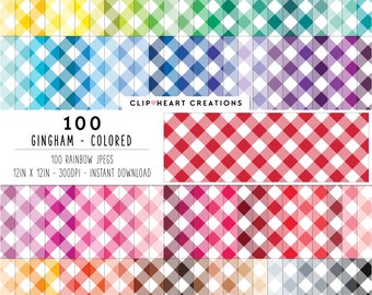 100 Gingham Pattern Digital Paper, Commercial Use Seamless Color Gingham Digital Papers, Gingham Digital Planner Paper Pack