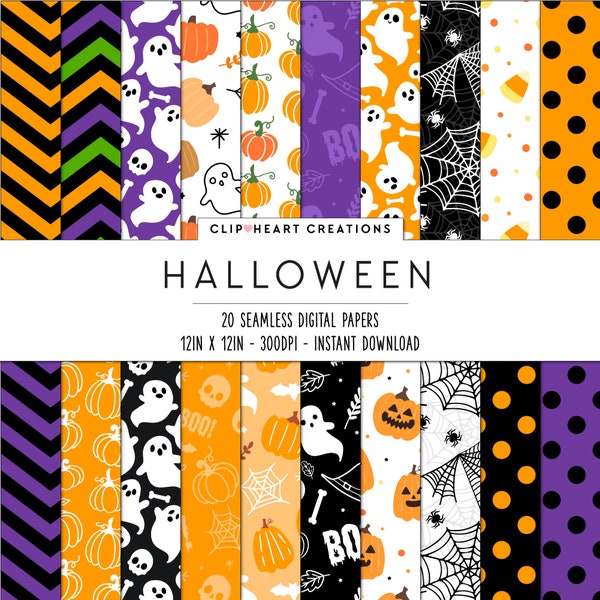 20 Halloween Themed Digital Papers, Seamless Commercial Use Instant Download Halloween Themed Digital Paper,  Halloween Backgrounds