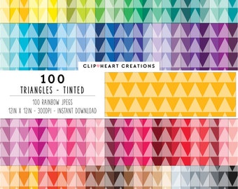 100 Triangle Pattern Digital Paper, Commercial Use Seamless Triangle Geometric Digital Papers, Rainbow Triangle Planner Papers