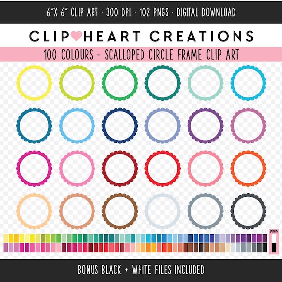 Scalloped Circle Frames Clipart Instant Download Digital Clip Art Graphics  Personal & Commercial Use