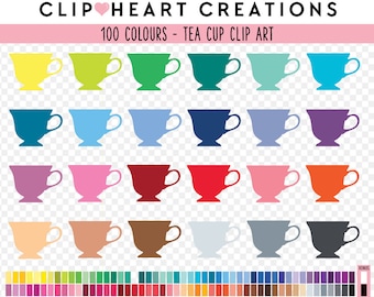 100 Clip Art de taza de té, uso comercial Descarga instantánea PNG Tea Cup Digital Clip Art, Rainbow Tea Cup Planner Digital Clipart