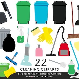 Cleaning Clip Art Pack, Commercial Use Instant Download PNG Cleaning Chores Digital Clipart, Scrapbooking Planner Cleaning Housework Clipart