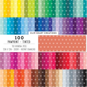 100 Paw Prints Pattern Digital Paper, Commercial Use Seamless Tinted Paw Prints Digital Papers, Paw Print Planner Digital Paper Pack
