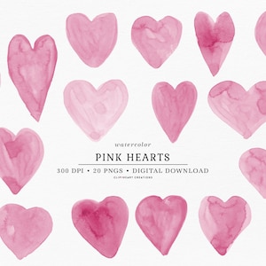 Roze aquarel harten illustraties, commercieel gebruik Instant Download PNG handbeschilderd aquarel harten digitale illustraties, harten planner clipart
