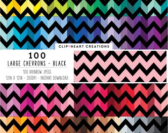 100 Chevron Pattern Digital Paper Pack, Commercial Use Seamless Large Black Chevron Digital Papers, Chevron Planner Papers