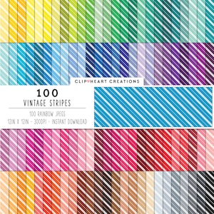 100 Vintage Stripes Digital Paper Pack, Commercial Use Instant Download Striped Pattern Digital Papers, White Striped Planner Paper