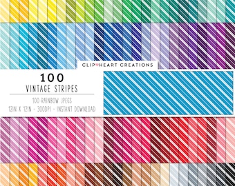 100 Vintage Stripes Digital Paper Pack, Commercial Use Instant Download Striped Pattern Digital Papers, White Striped Planner Paper