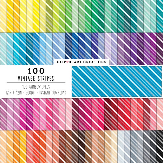 100 Vintage Stripes Digital Paper Pack, Commercial Use Instant Download Striped Pattern Digital Papers, White Striped Planner Paper