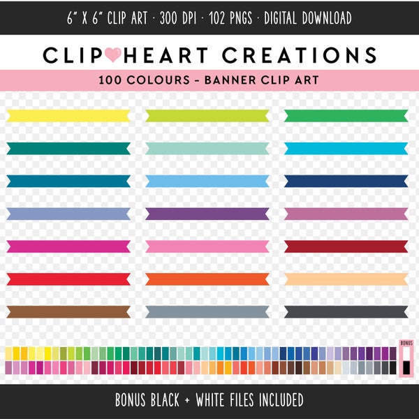 100 Ribbon Banner Digital Clip Art, Commercial Use Instant Download PNG Banner Digital Clip Art, Banner Planner Sticker Clip Art